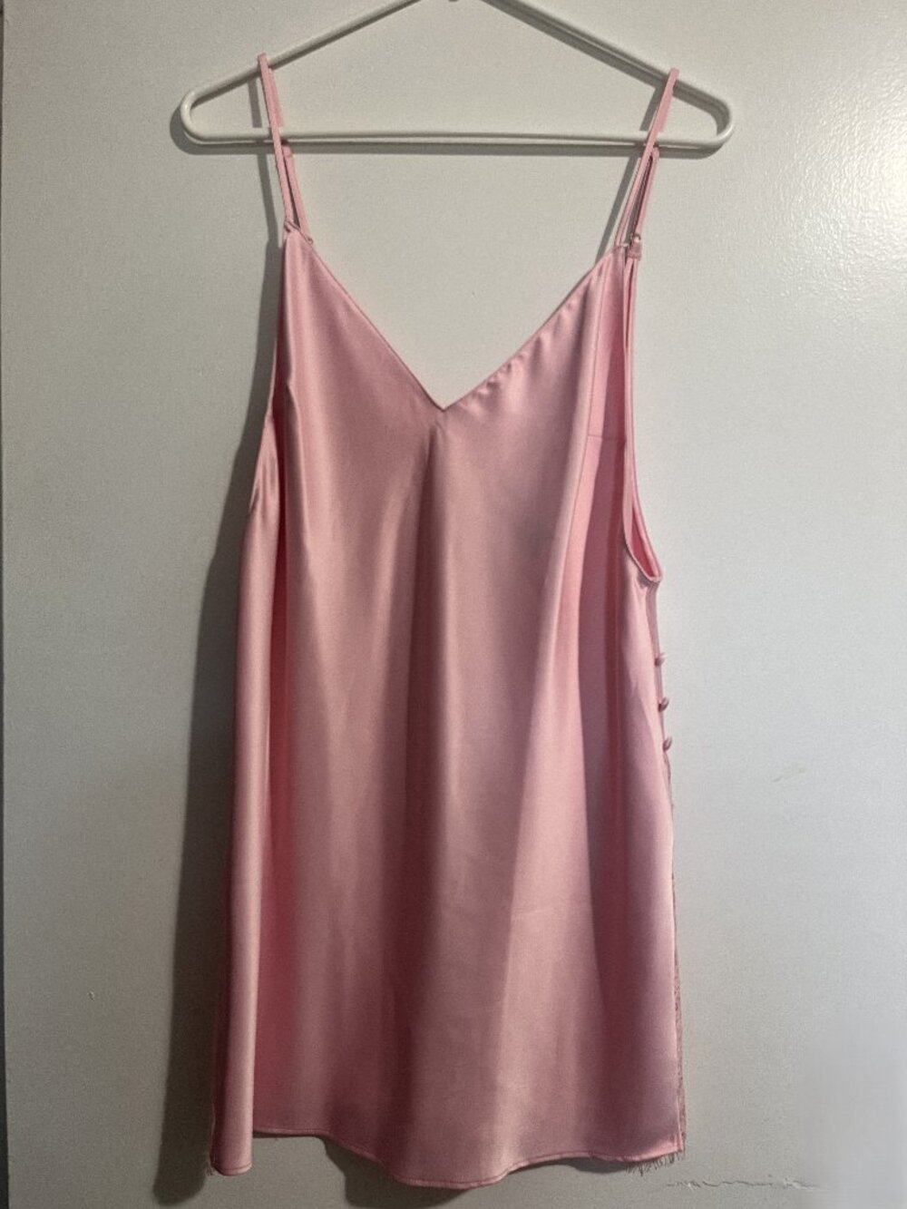 Victoria's Secret Pink Satin Lace Slip Nightie Low Back Button Detail Cami LG